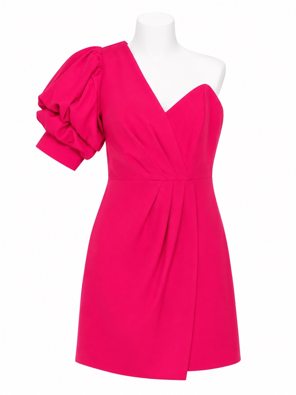 eye candy One-Shoulder Hot Pink Puff-Sleeve Mini Dress